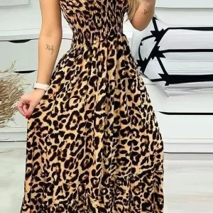 robe longue léopard à bretelles